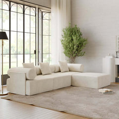Modern Chenille Velvet Sectional Sofa With Round Arms