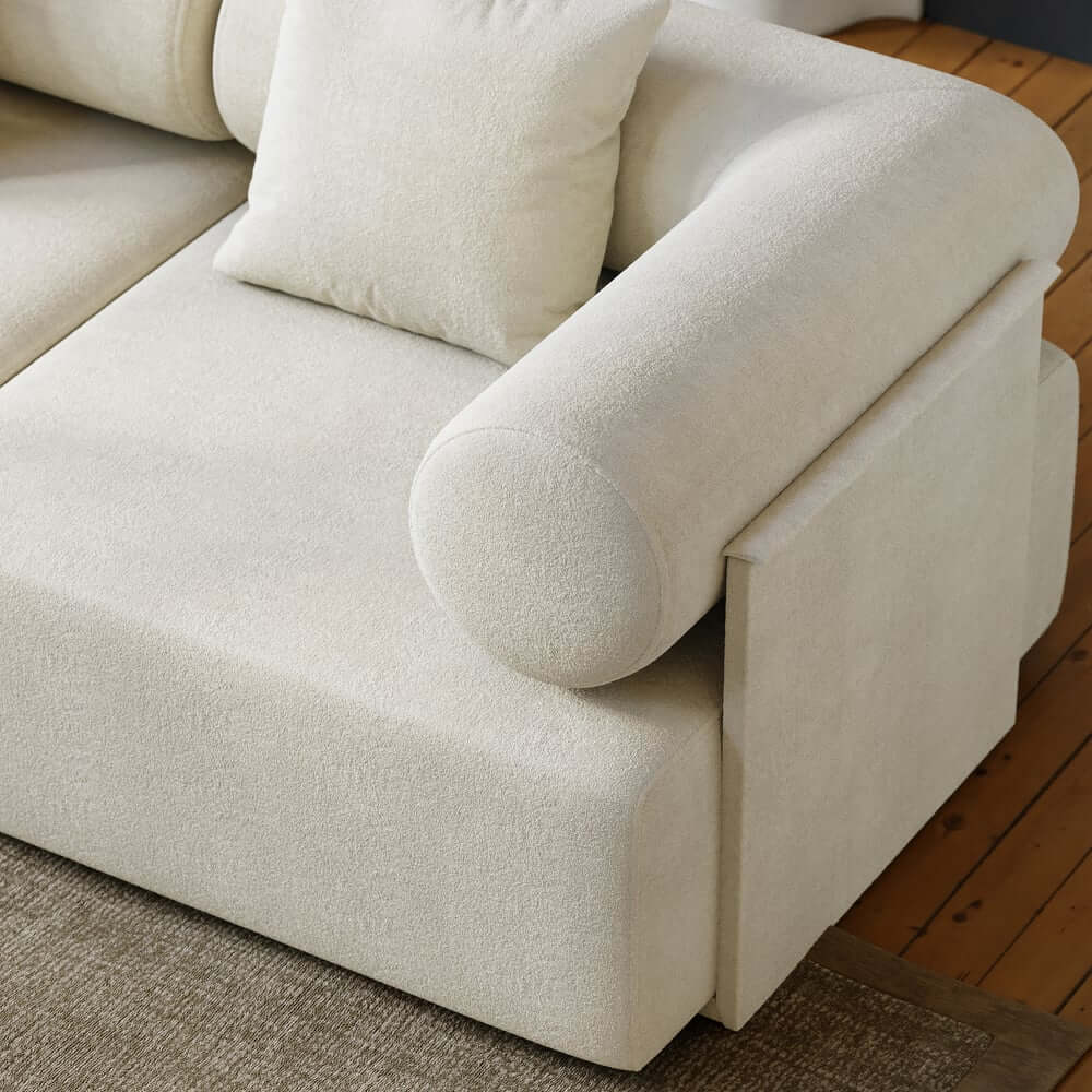 Modern Chenille Velvet Sectional Sofa With Round Arms