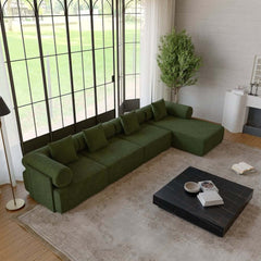 Modern Chenille Velvet Sectional Sofa With Round Arms