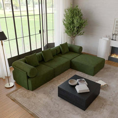 Modern Chenille Velvet Sectional Sofa With Round Arms