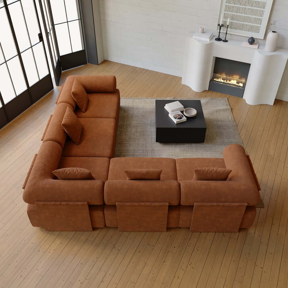 Modern Chenille Velvet Sectional Sofa With Round Arms