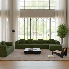 Modern Chenille Velvet Sectional Sofa With Round Arms