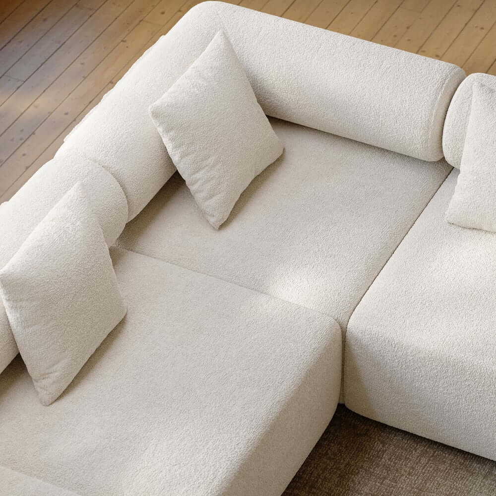 Modern Chenille Velvet Sectional Sofa With Round Arms