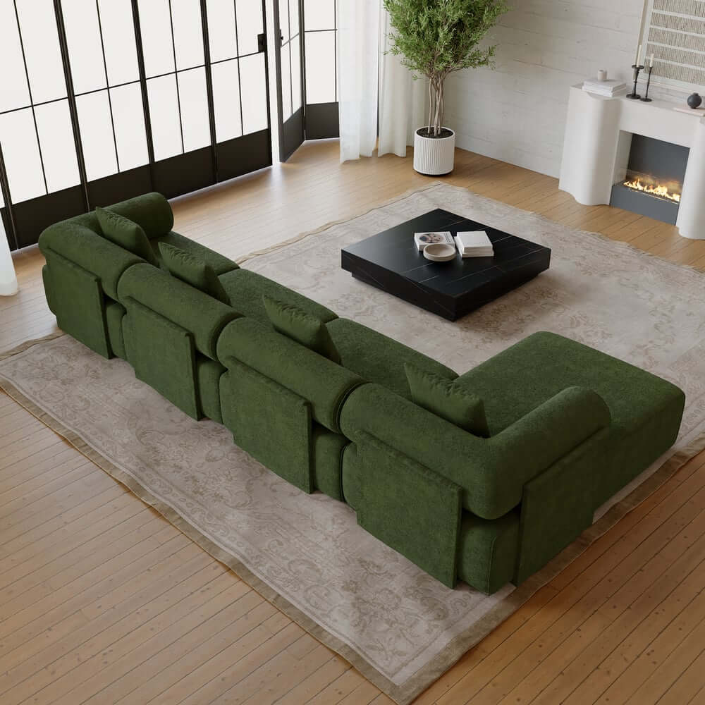 Modern Chenille Velvet Sectional Sofa With Round Arms