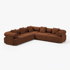 Modern Chenille Velvet Sectional Sofa With Round Arms