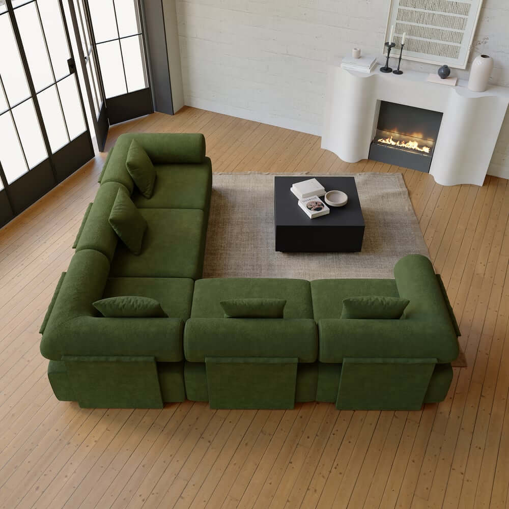 Modern Chenille Velvet Sectional Sofa With Round Arms