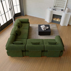 Modern Chenille Velvet Sectional Sofa With Round Arms