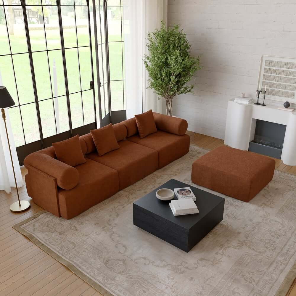 Modern Chenille Velvet Sectional Sofa With Round Arms