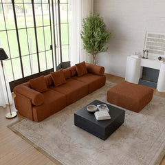 Modern Chenille Velvet Sectional Sofa With Round Arms