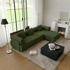 Modern Chenille Velvet Sectional Sofa With Round Arms