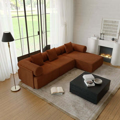Modern Chenille Velvet Sectional Sofa With Round Arms