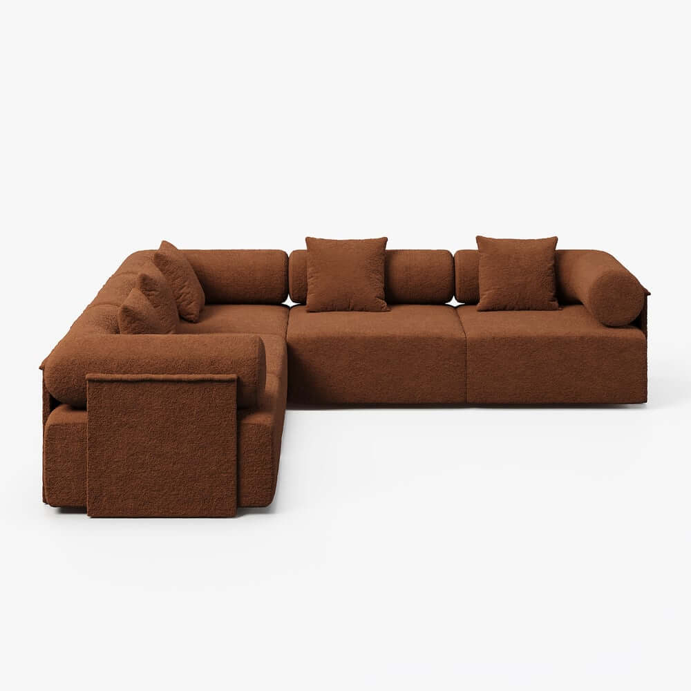 Modern Chenille Velvet Sectional Sofa With Round Arms