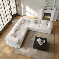 Modern Chenille Velvet Sectional Sofa With Round Arms