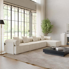 Modern Chenille Velvet Sectional Sofa With Round Arms