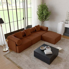 Modern Chenille Velvet Sectional Sofa With Round Arms