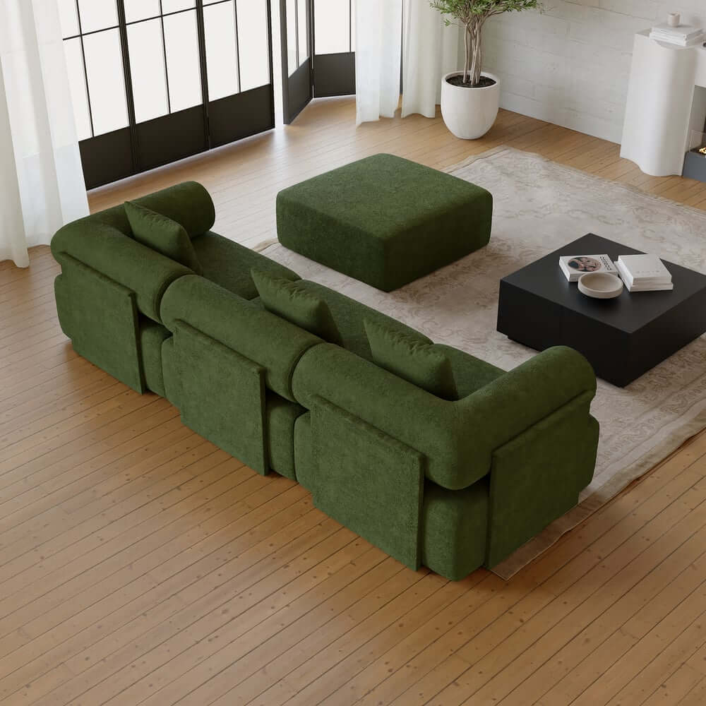 Modern Chenille Velvet Sectional Sofa With Round Arms