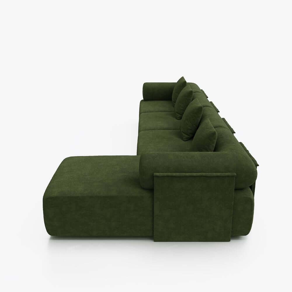Modern Chenille Velvet Sectional Sofa With Round Arms