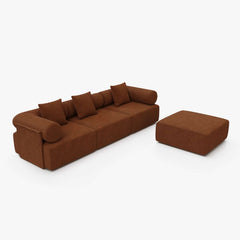 Modern Chenille Velvet Sectional Sofa With Round Arms