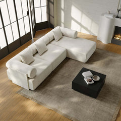Modern Chenille Velvet Sectional Sofa With Round Arms