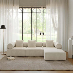 Modern Chenille Velvet Sectional Sofa With Round Arms