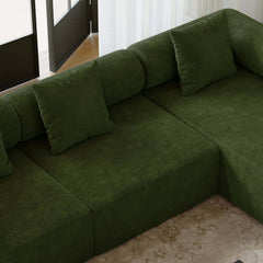 Modern Chenille Velvet Sectional Sofa With Round Arms