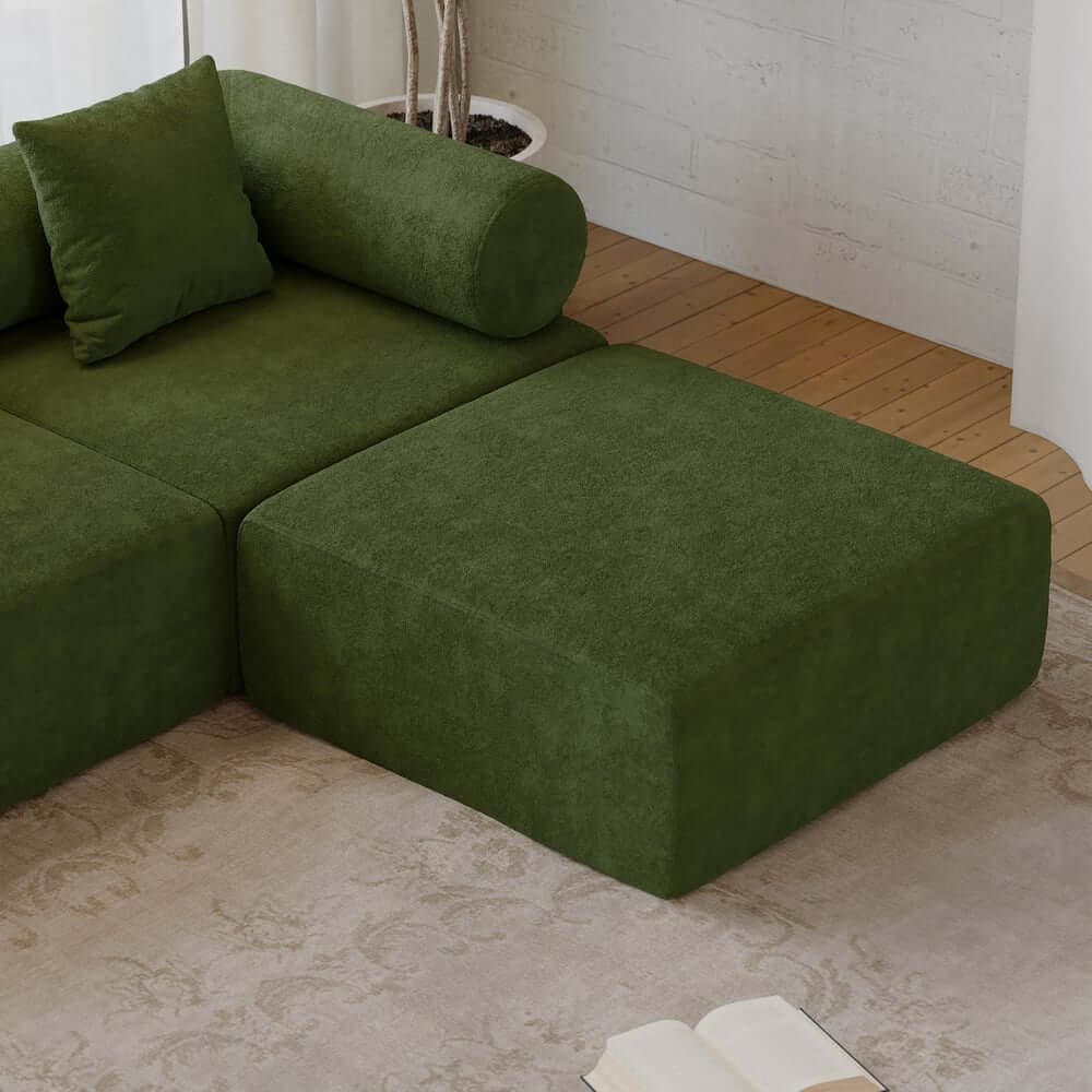 Modern Chenille Velvet Sectional Sofa With Round Arms
