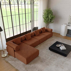 Modern Chenille Velvet Sectional Sofa With Round Arms
