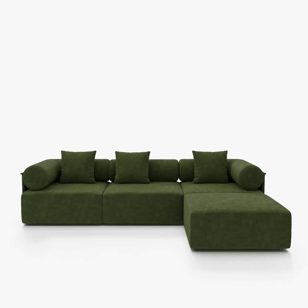 Modern Chenille Velvet Sectional Sofa With Round Arms