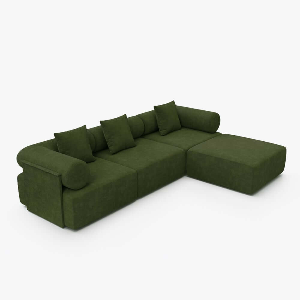 Modern Chenille Velvet Sectional Sofa With Round Arms