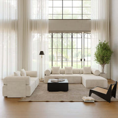 Modern Chenille Velvet Sectional Sofa With Round Arms