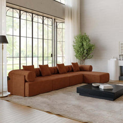 Modern Chenille Velvet Sectional Sofa With Round Arms