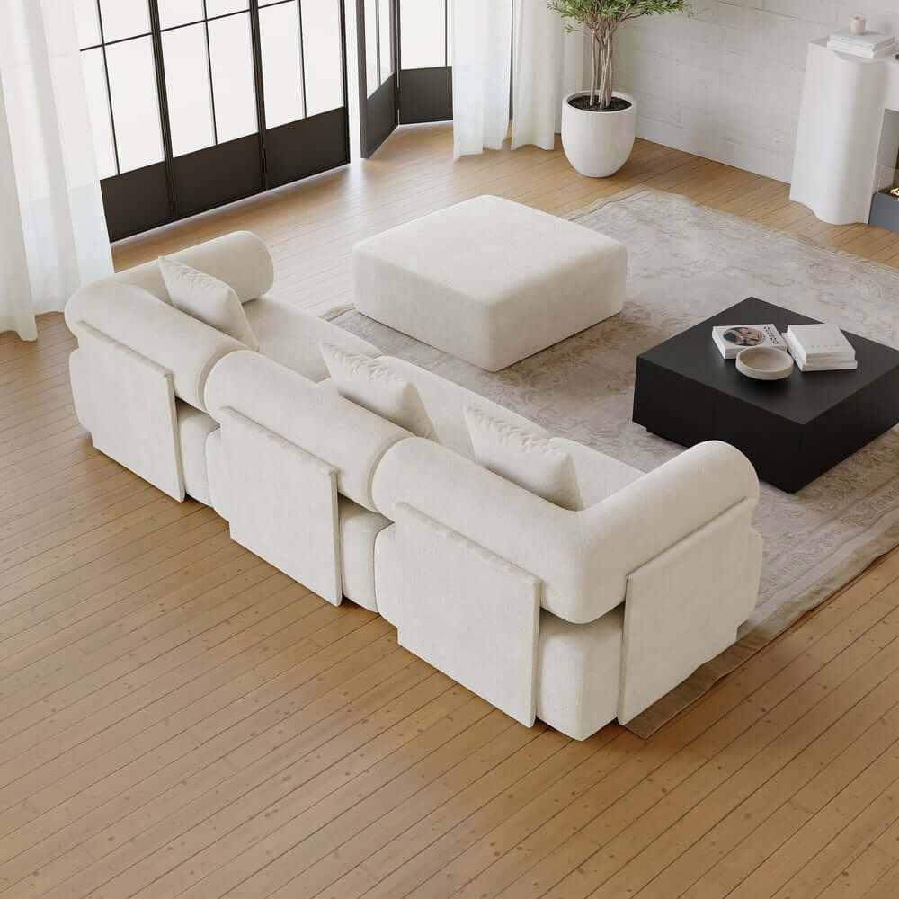 Modern Chenille Velvet Sectional Sofa With Round Arms