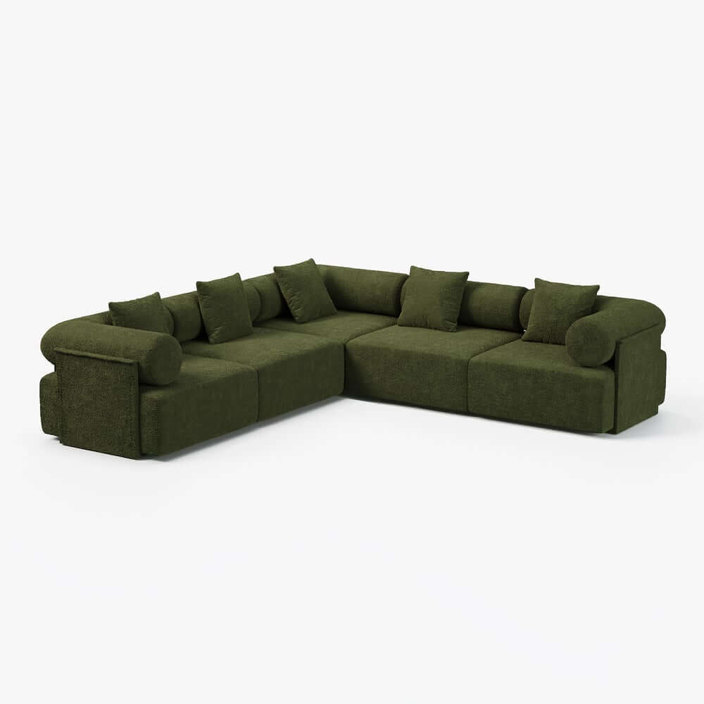 Modern Chenille Velvet Sectional Sofa With Round Arms