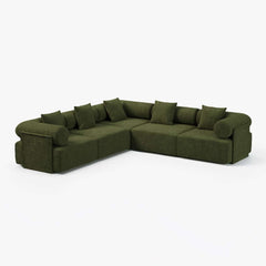 Modern Chenille Velvet Sectional Sofa With Round Arms
