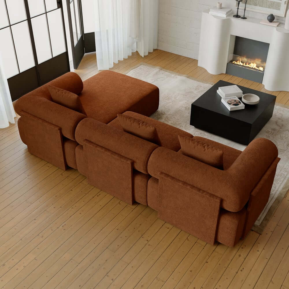 Modern Chenille Velvet Sectional Sofa With Round Arms