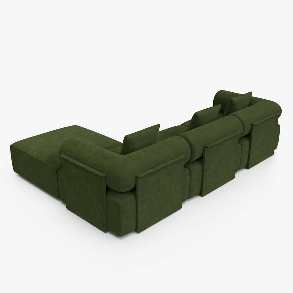 Modern Chenille Velvet Sectional Sofa With Round Arms