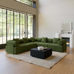 Modern Chenille Velvet Sectional Sofa With Round Arms