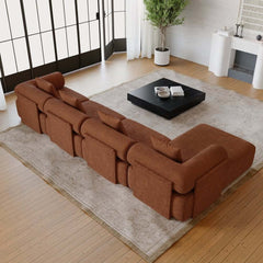 Modern Chenille Velvet Sectional Sofa With Round Arms