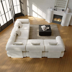 Modern Chenille Velvet Sectional Sofa With Round Arms