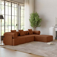 Modern Chenille Velvet Sectional Sofa With Round Arms