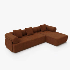 Modern Chenille Velvet Sectional Sofa With Round Arms