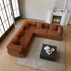 Modern Chenille Velvet Sectional Sofa With Round Arms