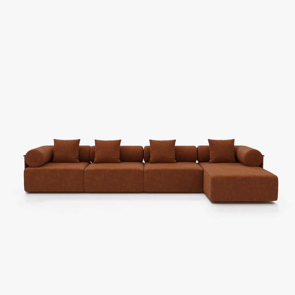 Modern Chenille Velvet Sectional Sofa With Round Arms