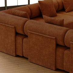 Modern Chenille Velvet Sectional Sofa With Round Arms