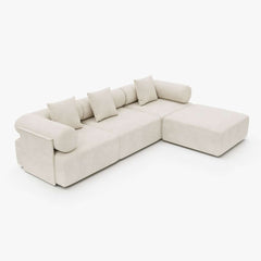 Modern Chenille Velvet Sectional Sofa With Round Arms