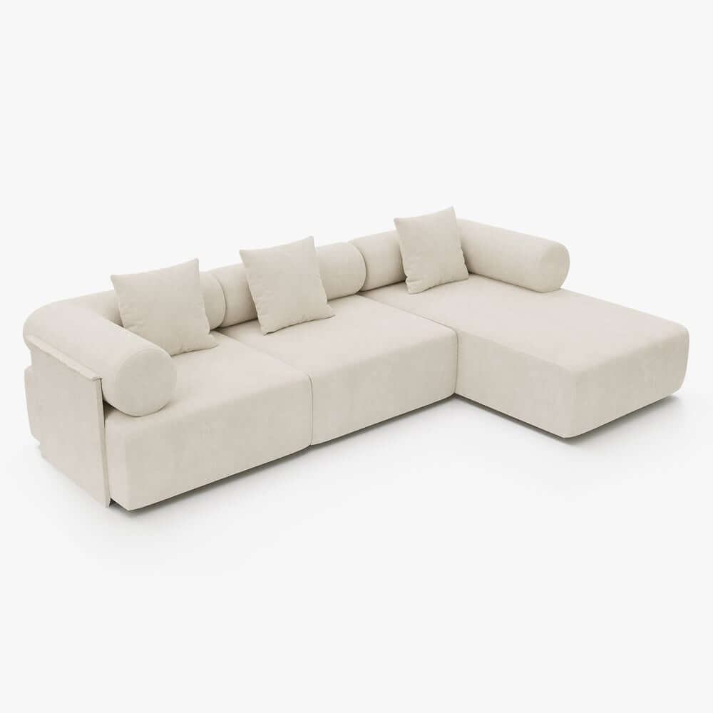Modern Chenille Velvet Sectional Sofa With Round Arms