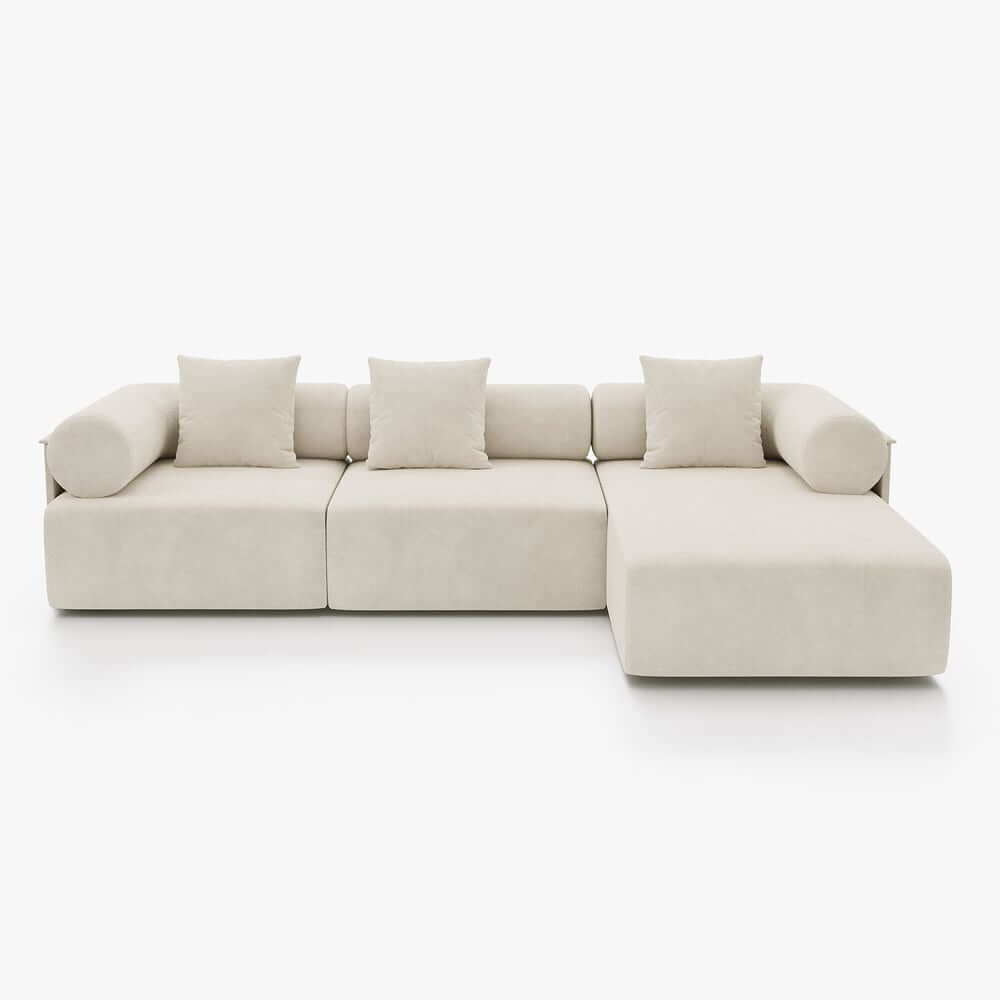 Modern Chenille Velvet Sectional Sofa With Round Arms