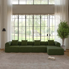 Modern Chenille Velvet Sectional Sofa With Round Arms