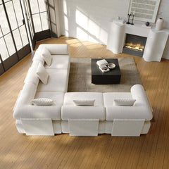 Modern Chenille Velvet Sectional Sofa With Round Arms