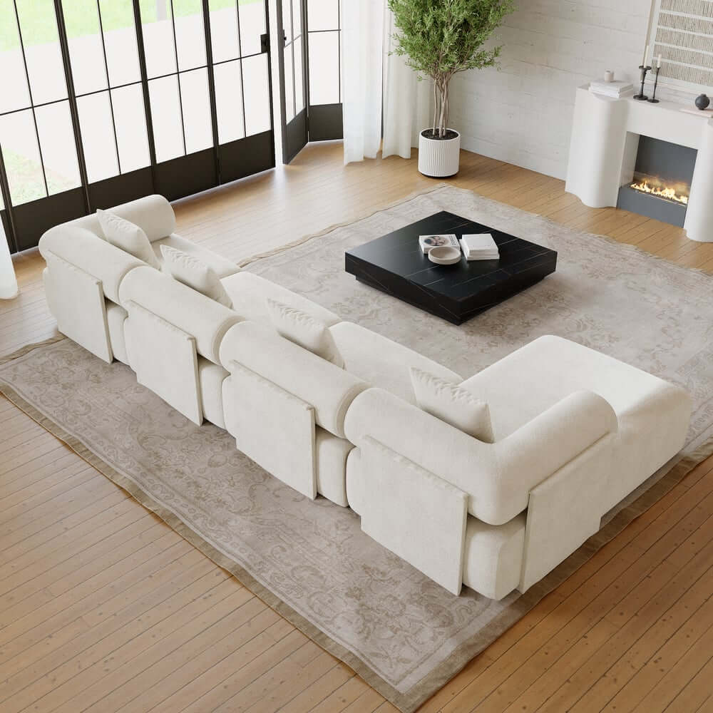 Modern Chenille Velvet Sectional Sofa With Round Arms